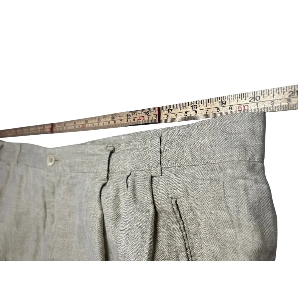 Greg Peters Linen Shorts Beige Herringbone Pleated Cuffed Summer Coastal Size 42